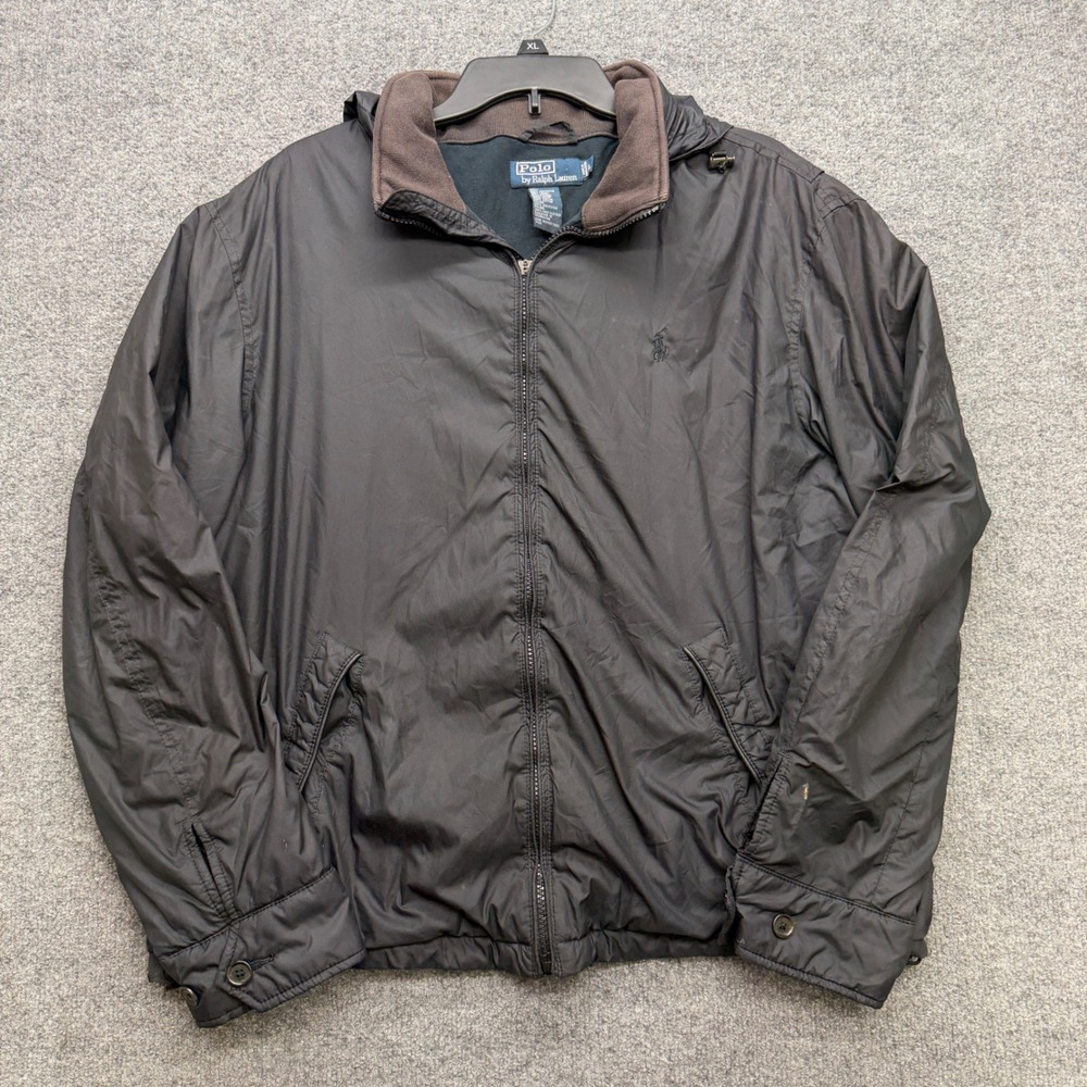 Polo Ralph Lauren Mens Black Hooded Windbreaker Jacket Large Full Zip Fleece